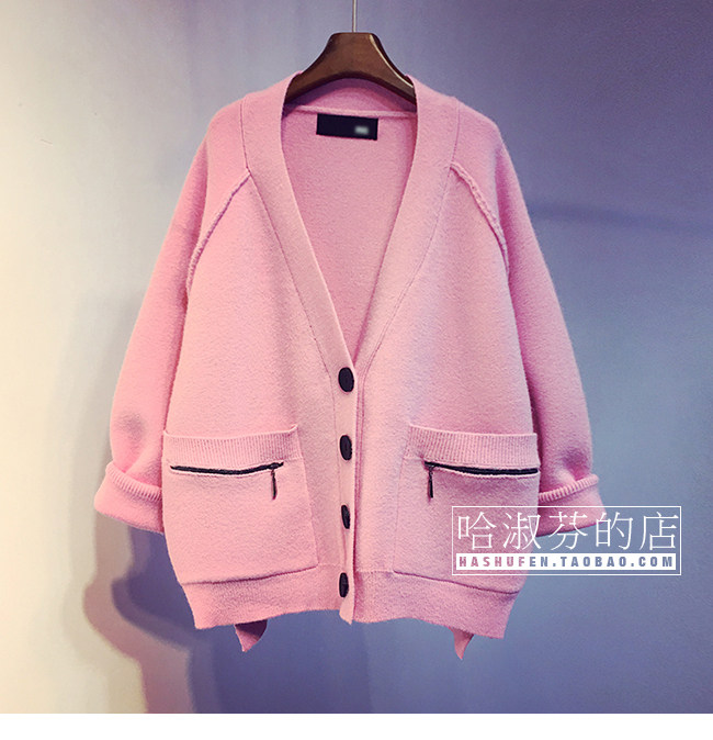 2018春季新款宽松复古针织衫外套韩版秋冬短