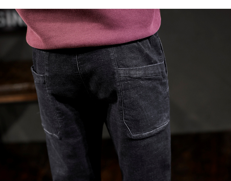 唐 2018 quần jean mới nam thanh niên màu đen túi lớn co giãn dây rút quần jeans mát mẻ Z quần ống rộng nam