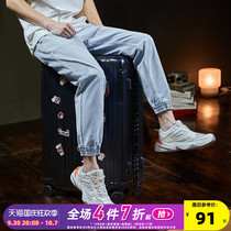 Tang Shi spring and summer soft thin jeans mens tide brand light color corset elasticated waist sky blue casual trend pants