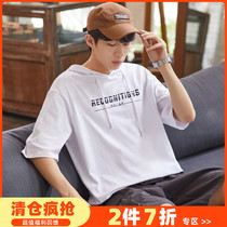 Tang Shi summer new hooded short-sleeved T-shirt mens thin loose half-sleeved sweatshirt for men and teenagers ins tide brand white