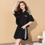 Спортивный костюм для отдыха, футболка polo, черная юбка