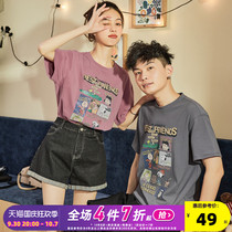 Snoopy co-branded] Tang Shi 2021 summer new couple short-sleeved T-shirt mens Korean version loose round neck top for women