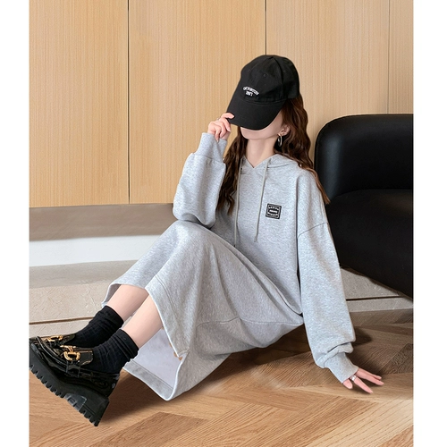 Демисезонное платье, осенняя толстовка с капюшоном для отдыха, юбка, оверсайз, подходит для подростков