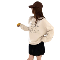 Yoe hand-painted style dog print round neck sweatshirt for women autumn new pullover top for small people loose and slim