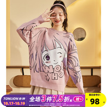 Tang Lions 2021 autumn and winter new sweater womens pink pullover loose Japanese cartoon animation style sweater