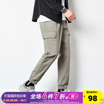 Tang Shi spring new corset loose cargo pants mens tide brand mens casual trousers gray black pants men