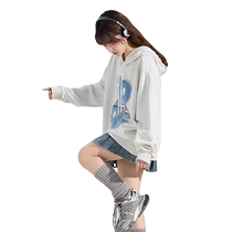 Tangshi 2024 early autumn new style knitted hooded sweatshirt womens trendy denim patch embroidered pullover hoodie loose and fashionable