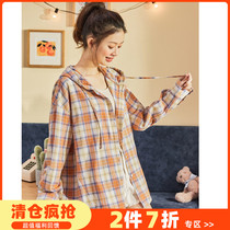 Tang Shi 2021 Spring Dress New Hooded Plaid Shirt Womens Korean Version Design Sense Niche Shirt College Top