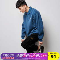 TangShi 2020 autumn winter new mens sweatshirt men polo collar long sleeves plus fleece loose Hong Kong style jacket ins trend