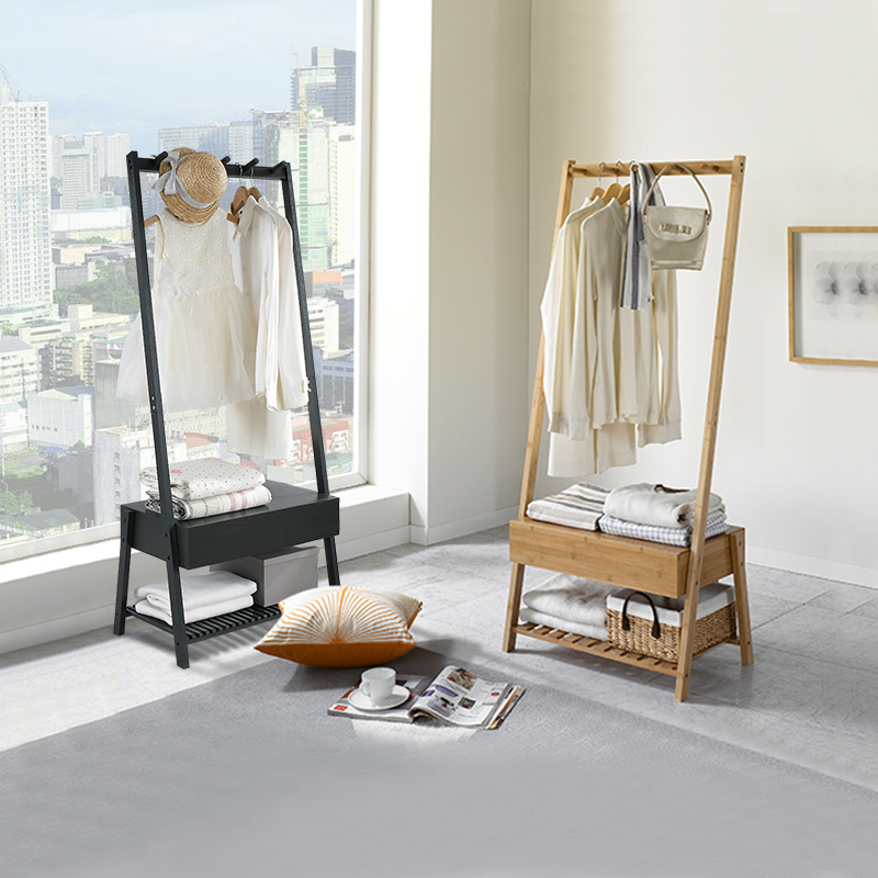 Solid Wood Coat Rack Bedroom Storage Clothes Japanese Style Simple Hanger Household Simple Multi Function Floor Storage Clothes