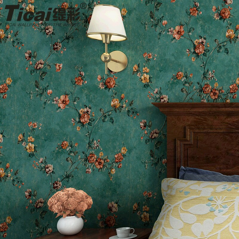 Cloisty 3D finely pressed American retro idylo idylo unwoven wallpaper bedroom cozy romantic small pieces of background wall wallpaper