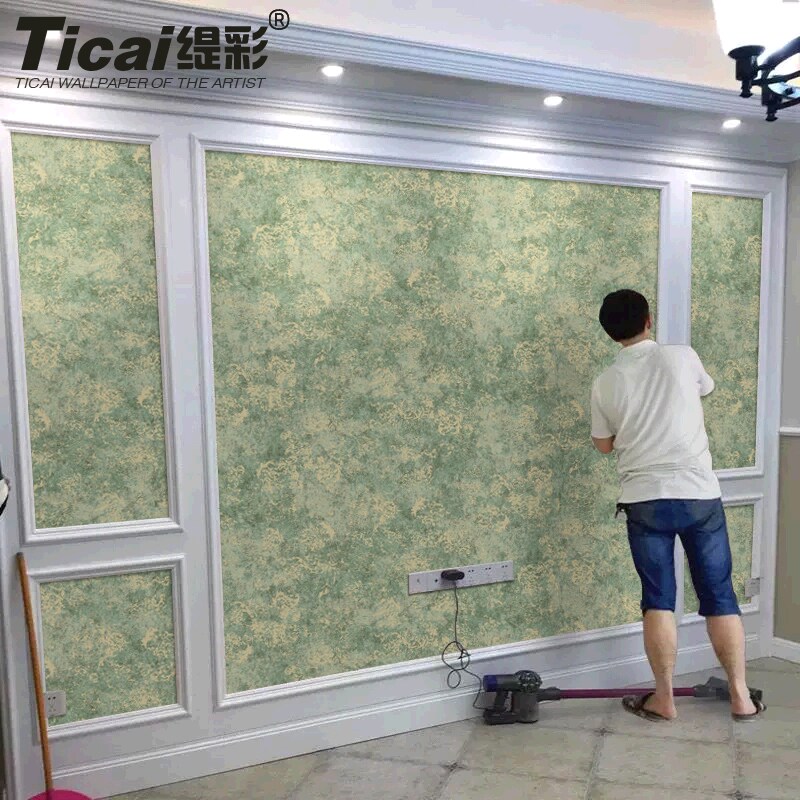 Ti color seamless wall covering American mottled plain color retro green living room wall skirt Bedroom bedside background full of wall covering