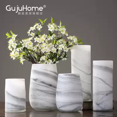 Marbled glass vase decoration Nordic simple creative flower arrangement Home model room decoration