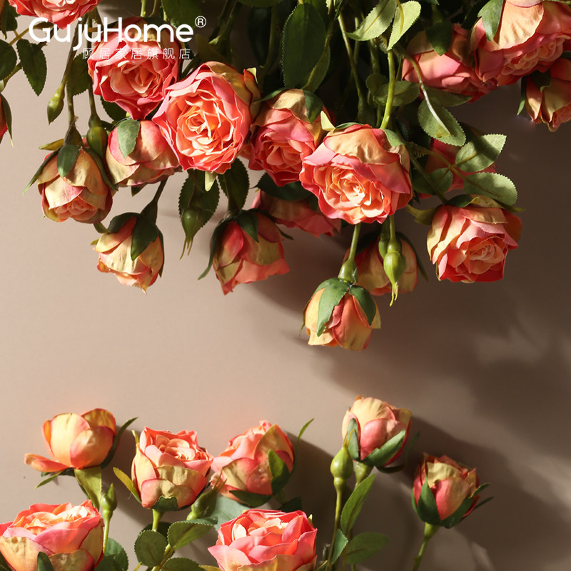 Emulation multi-head rose-room TV cabinet table home furnishing fake floral bouquet garnish with floral decorations