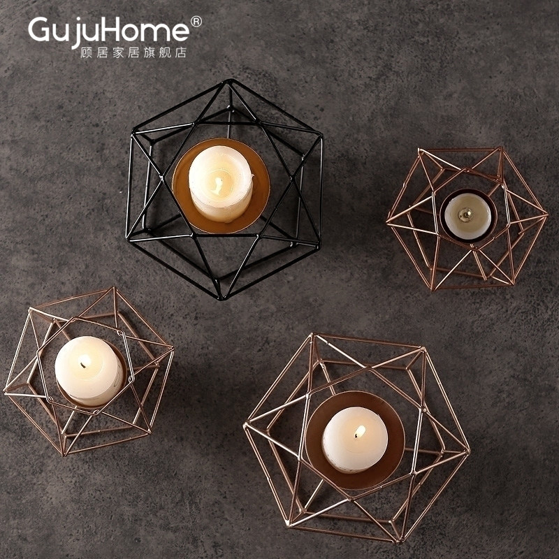 Modern Minimalist Geometric Lines Iron Art Candleholder Pendulum-like room Soft Furnishing Cafe Dining Room Dining Room Decorations