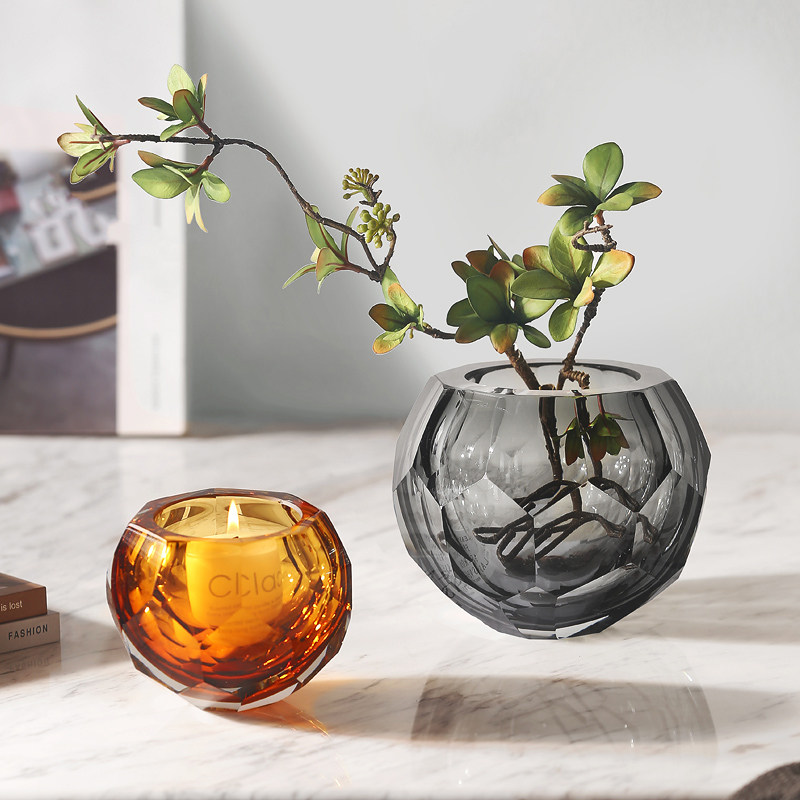 Modern simple crystal glass vase ornament living room flower arrangement model room glazed flowerware light luxury soft decorations