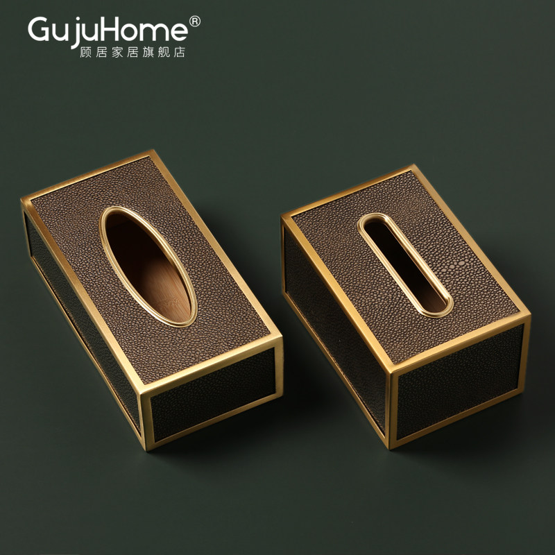 Nordic light extravaganza genuine leather paper towels box living room tea table devil fish tattooed toilet paper box-like home decoration