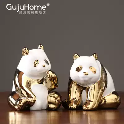 Nordic simple electroplating gold ceramic panda ornaments creative home living room TV cabinet wine cabinet office furnishings
