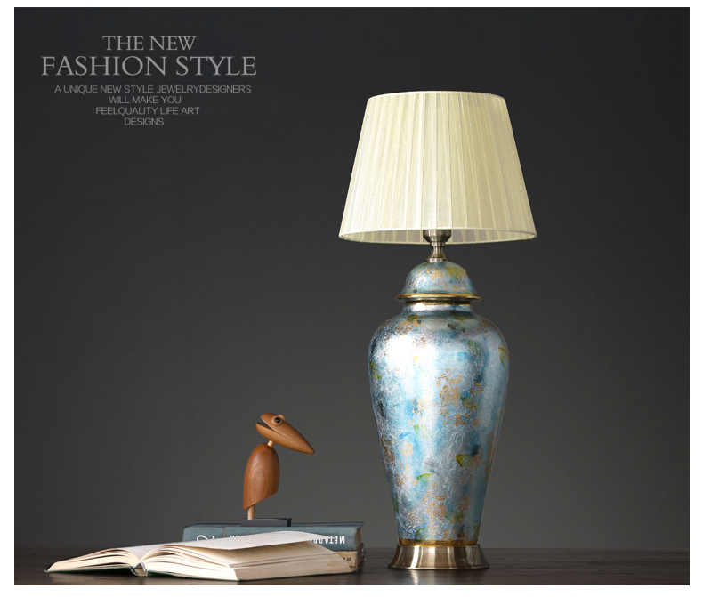 New Chinese style ceramic bedside lamp American household edge model between soft assembly act the role of what adornment creative furnishing articles