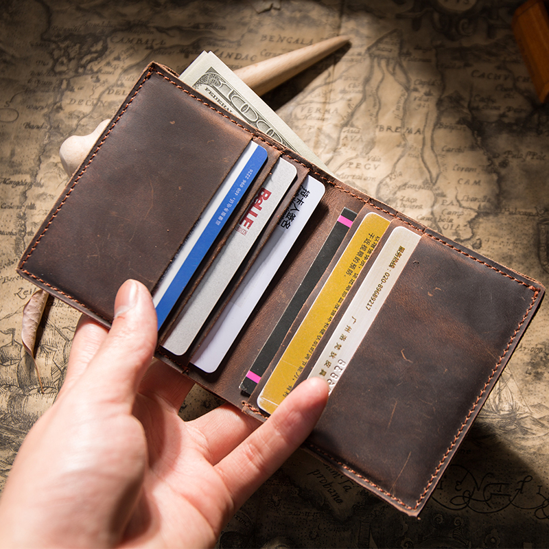 Handmade mini wallet First layer cowhide retro small wallet mini ultra-thin small wallet leather casual small wallet
