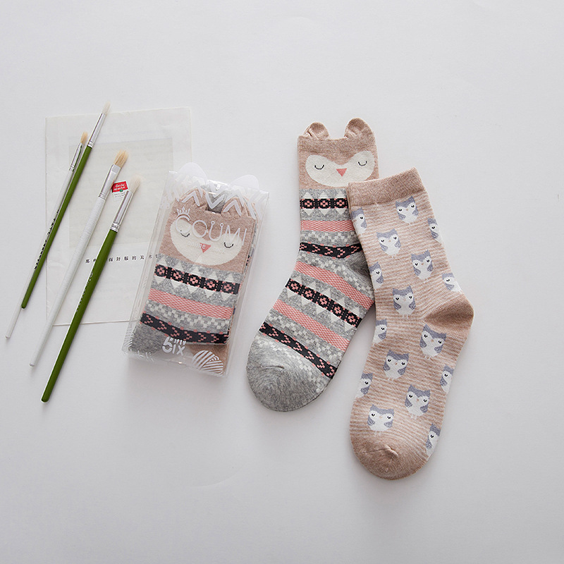 5IX mùa xuân và mùa thu vớ ladies cotton khử mùi ấm trong vớ phim hoạt hình vớ sáng tạo ab socks 2 đôi hộp quà tặng vớ