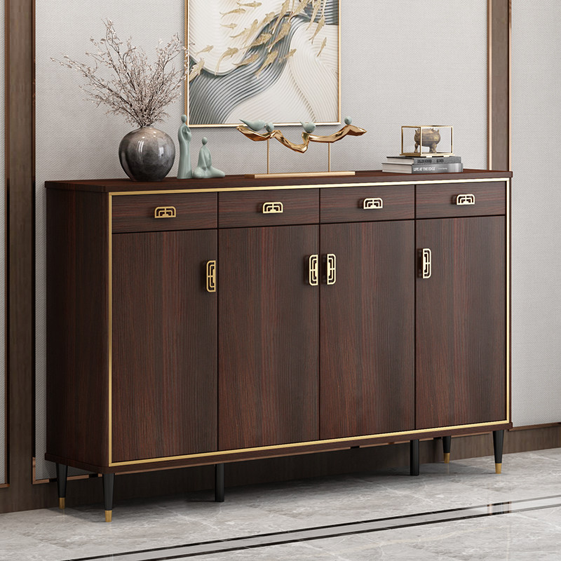 New Chinese shoe cabinet Solid wood frame household door large capacity light luxury entrance cabinet Storage cabinet Balcony storage partition cabinet