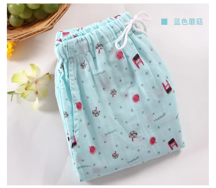 Mùa hè quần cotton pyjama quần nữ Nhật Bản quần nhà cotton đôi gạc lỏng lẻo quần nhà mỏng
