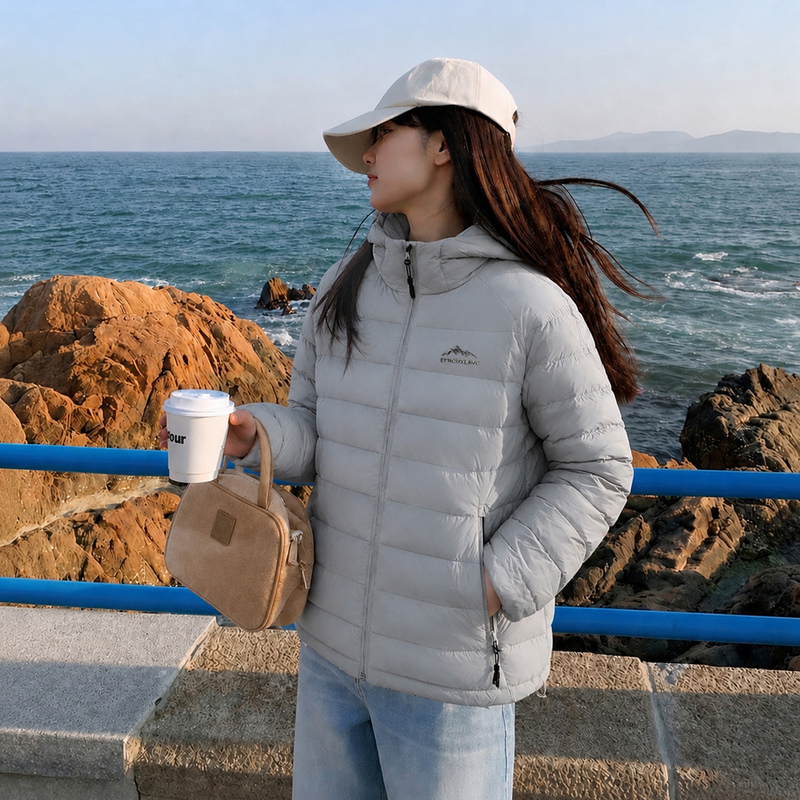 Hei New Lightweight Ribbed down Jacket for Women, Short Style, 2026 Autumn and Winter, Hooded, Warm, White Duck down Coat, Couple Style