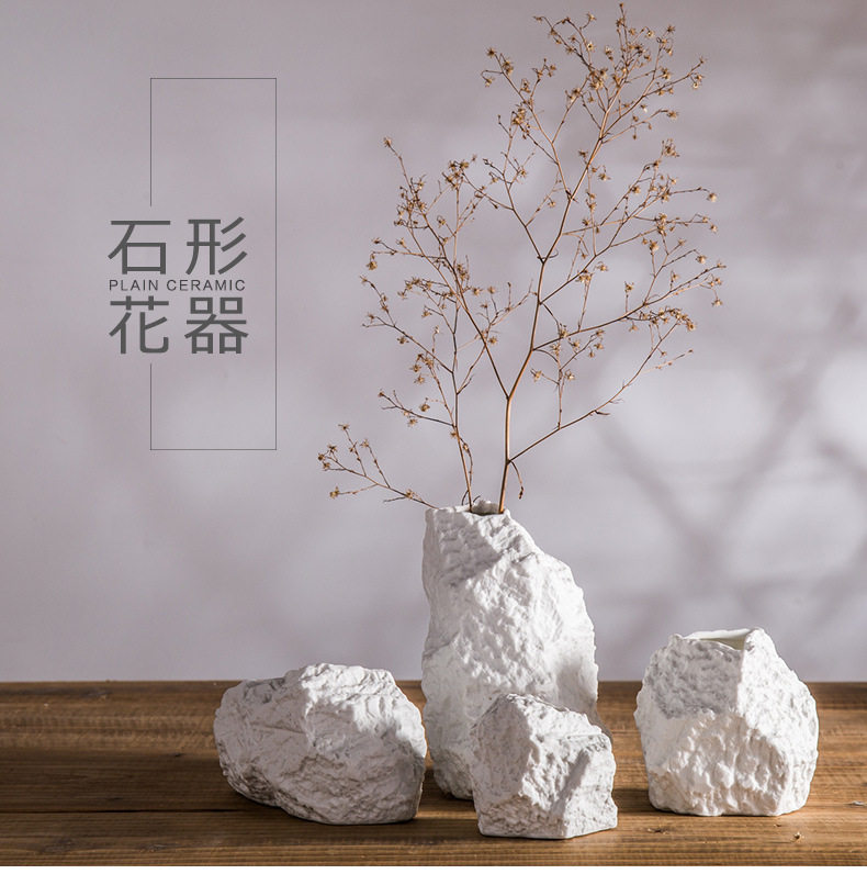 Nordic Japanese ceramic vase Creative gift Imitation stone Modern soft decoration Home decoration Handicraft decoration