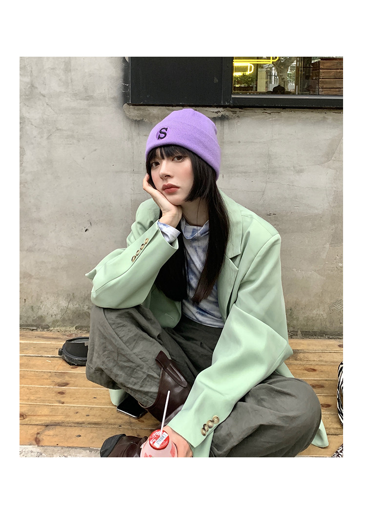 S字母刺绣蓝色毛线帽女秋冬韩版潮百搭保暖针织帽冬季冷帽子批发详情11