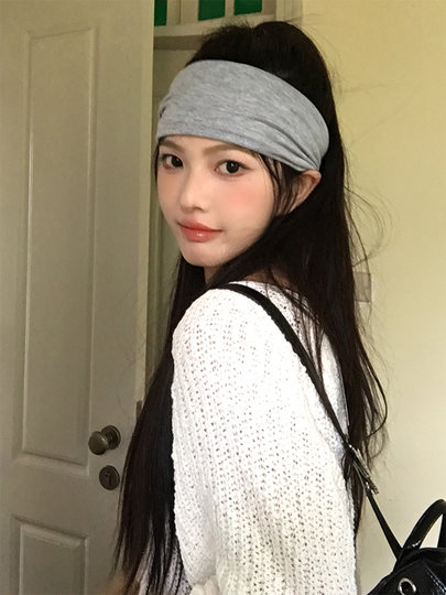 Korean Style Pure Color Pure Cotton Knitted Headband for Women in Autumn and Winter Outdoor Fitness Yoga Running Sports Sweat-Absorbent Hair Accessories Headband