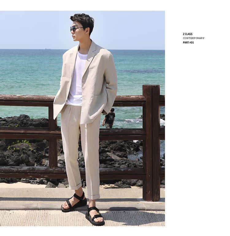 Mùa xuân và mùa hè mới phần mỏng lanh phù hợp với áo khoác cotton lanh trắng phù hợp với kem chống nắng xu hướng áo khoác nam - Cao bồi áo nam đẹp