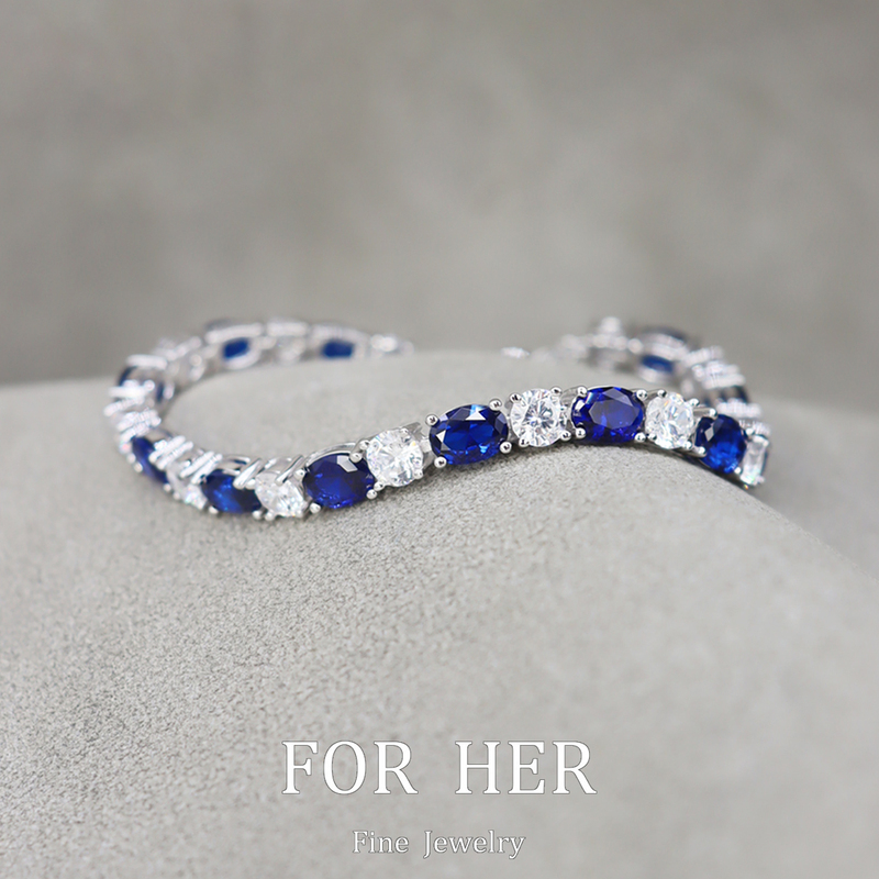 Fuhe Jewelry Sapphire Bracelet Royal Sapphire Imitation Diamond Color Matching Silver Plated 18K Gold Fashion Gift for Girls