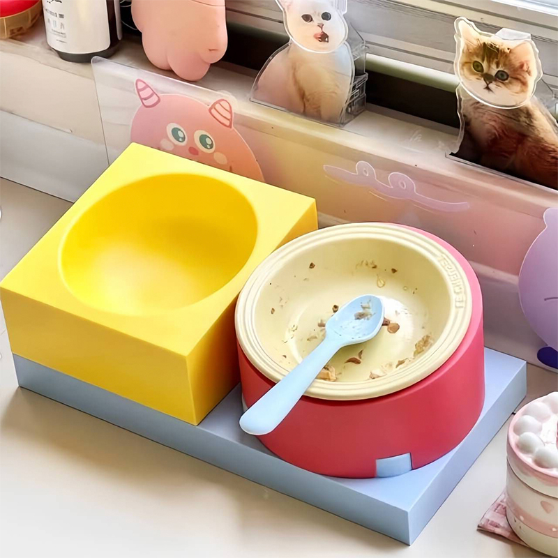 Dopamine Pet Building Block Cat and Dog Bowl, Small Dog Food and Water Double Bowl, Anti-Spill, Protects Cervical Spine