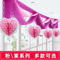 Tanabata Valentines Day decoration wave flag pull flower color with pink paper love charm beauty salon opening indoor layout