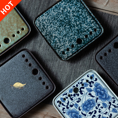 Jingdezhen Ceramic Tea Tray Chinese Style Home Handmade Retro Square Storage Water Double Dry Foam Pan Tea Table Tea