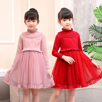  New childrens sweater dress spring and autumn medium-sized girls knitted long-sleeved princess skirt Western style puffy yarn skirt
