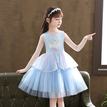 Girls dress summer 2021 new foreign style little girl rainbow children dress princess dress gauze dress summer