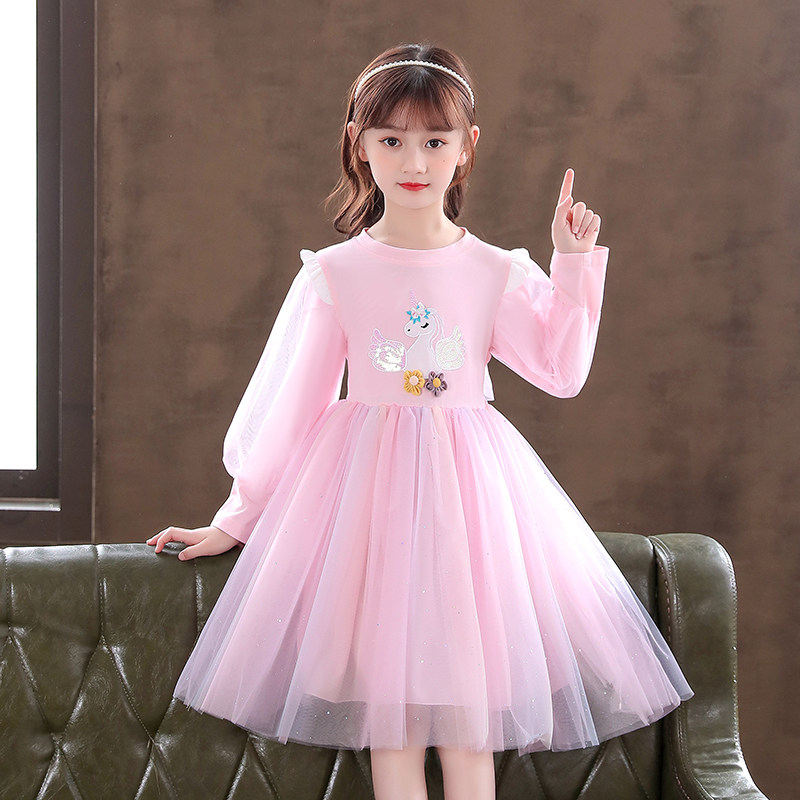 Girl Foreign Pie Princess Dress Spring Autumn Clothes 2022 Spring Baby Fashion Cake Yarn Nepotism Dress Bubble Sleeves Children Foreign Dress
