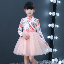  Spring and Autumn childrens Chinese style cheongsam Girls Hanfu Super fairy Guzheng host performance dress Princess dress dress
