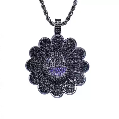 Black Flower Black sunflower ins rotatable hip hop Japanese pendant plated 18K gold necklace Hiphop