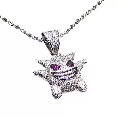 hiphop Ghost Hip Hop Necklace European and American Tide Brand Street Cartoon Pendant Male Ghost Stone Pokémon Spirit Pokémon Ghost