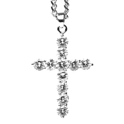 silver ice out cross necklace European and American trend retro flash diamond cross necklace hip hop