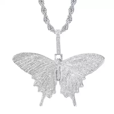 butterfly pendant ice out Fox with diamond butterfly pendant necklace for men and women hip hop
