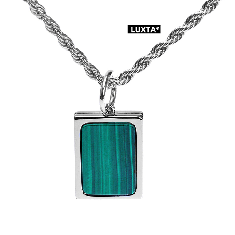 Luxta Original S925 Silver Malachite Necklace for Men, Reversible, Hip-Hop Pendant, Trendy Brand Jewelry, Same Style for Women
