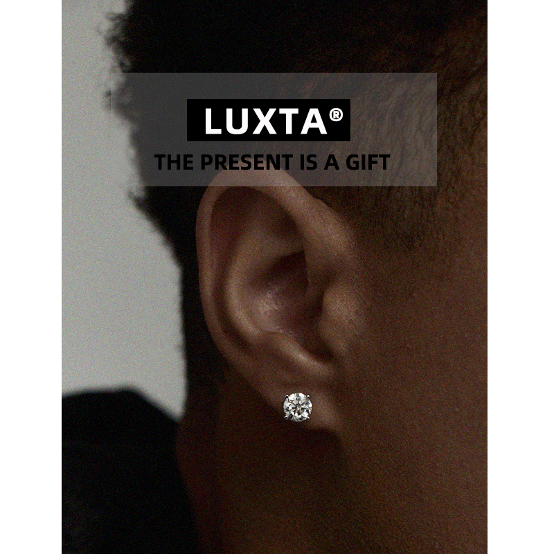 LUXTA pure silver mosanstone ear nail D color S925 silver decoration European and American hip-hop men and women 1 2 carat inlaid with ear decoration-Taobao