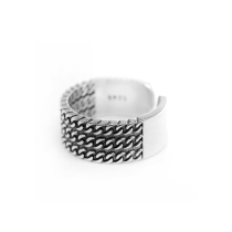 s925 sterling silver ring dense Cuban ring opening adjustable hip-hop European and American fashion trendy items ins