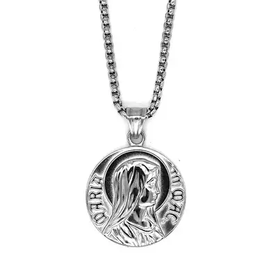 ins Virgin Mary Guadalupe Necklace Round Brand Pendant European and American hip hop women tide sweater chain choker