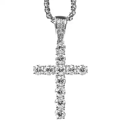 silver ice out cross necklace full diamond cross necklace for men and women choker ins