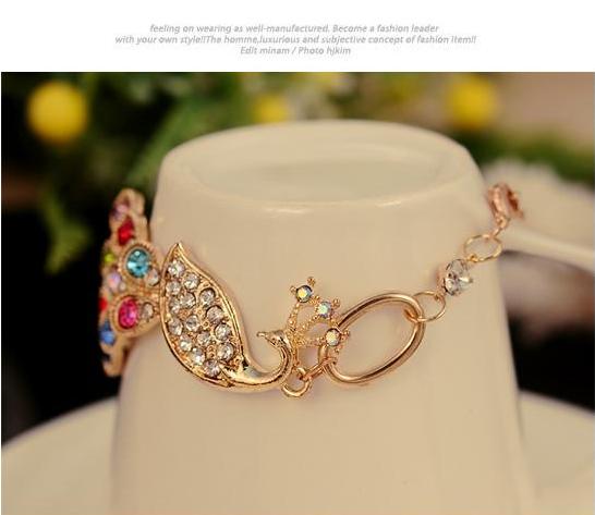 Sang trọng cao quý lãng mạn những người yêu thời trang rhinestone đầy màu sắc vòng tay con công vòng tay vòng chân trang sức Hàn Quốc E043 - Vòng chân vòng chân bạc tây tạng